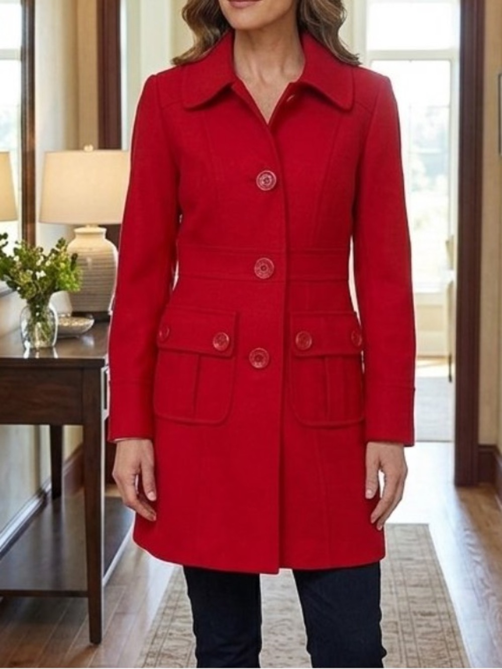 Tulle Anthropologie Red Wool  blend mid length Jacket Size medium Boho Pea Coat